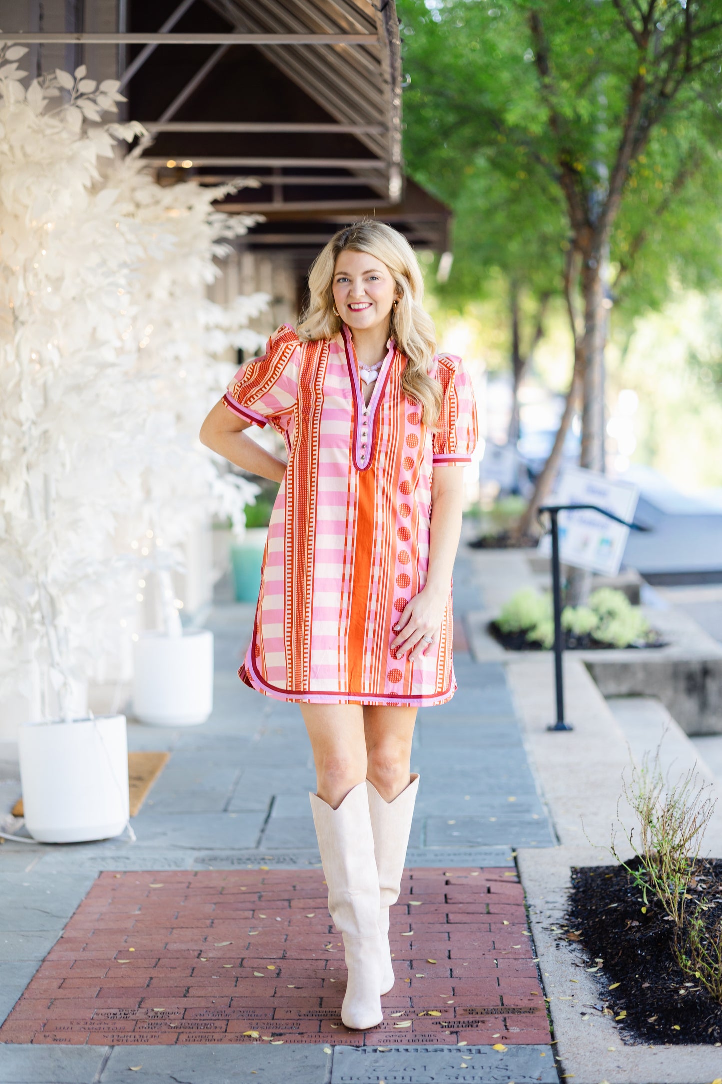 Rust and Pink Mix Retro Dress