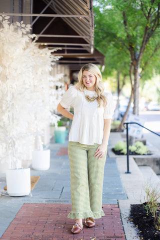 Green Ruffle Pant Gingham Print