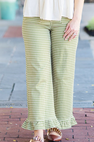 Green Ruffle Pant Gingham Print