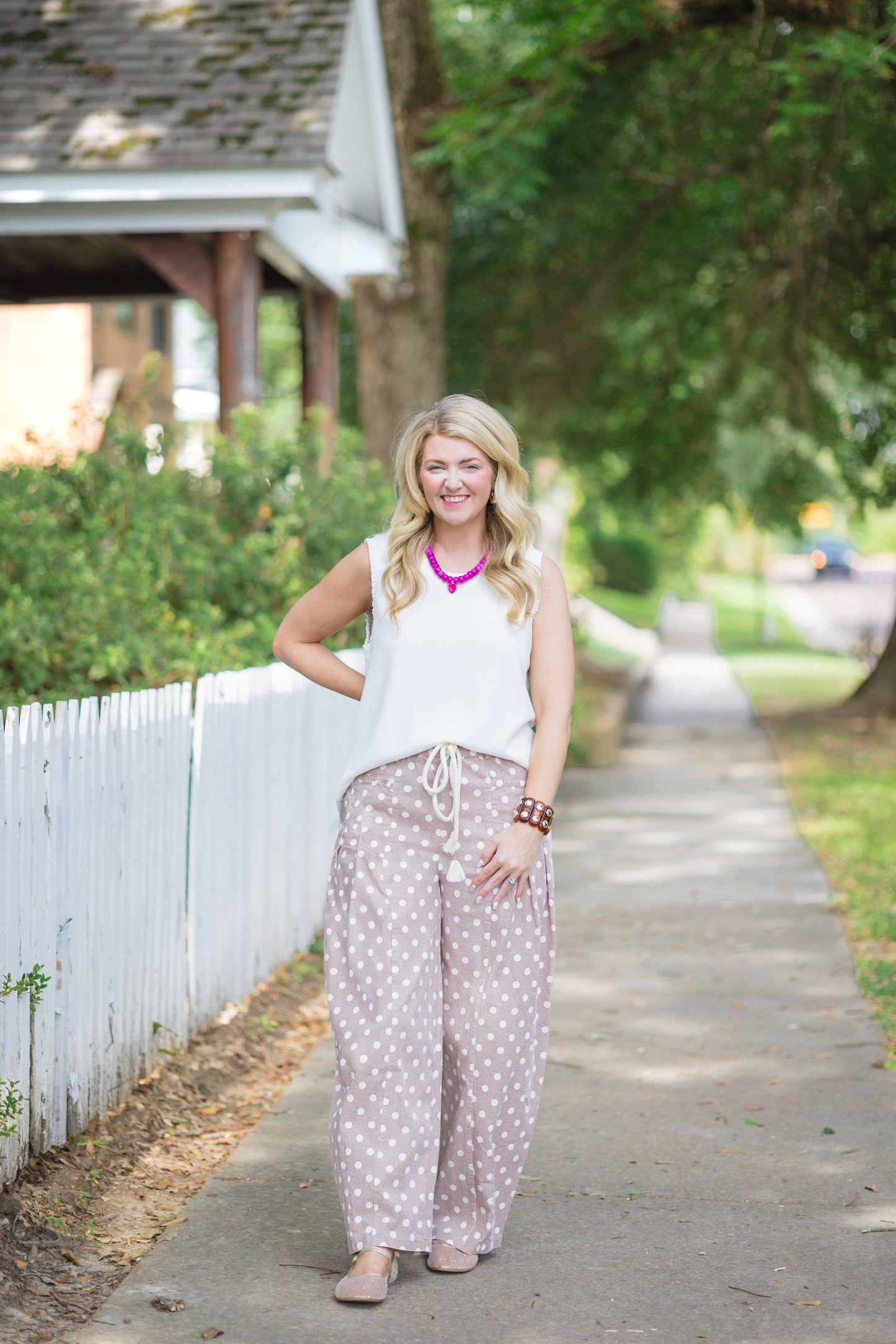 Tan Dot Barrel Pants