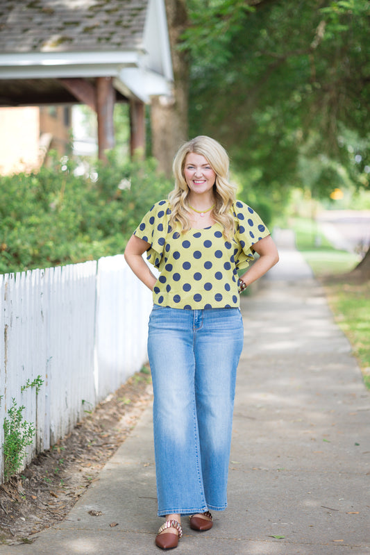 Lime and Navy Dot Top