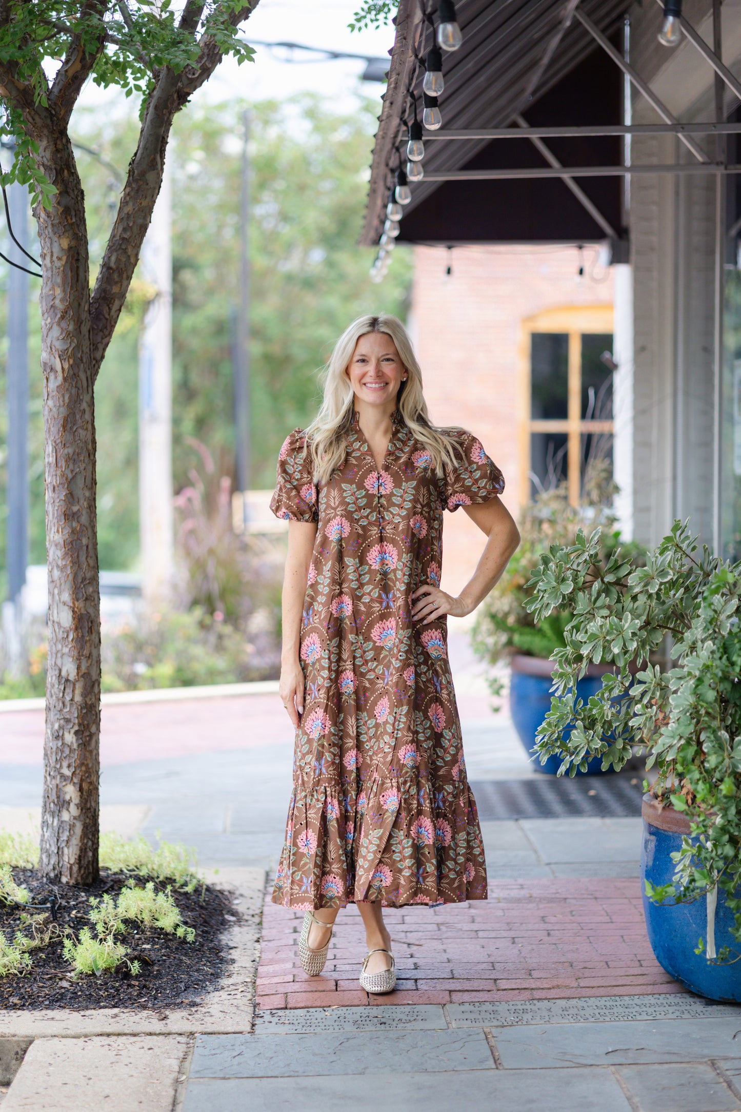 Brown Eyelet Fall Print Dress