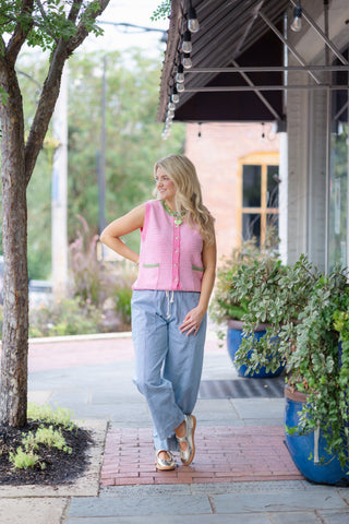 Light Stripe Denim Drawstring Pants