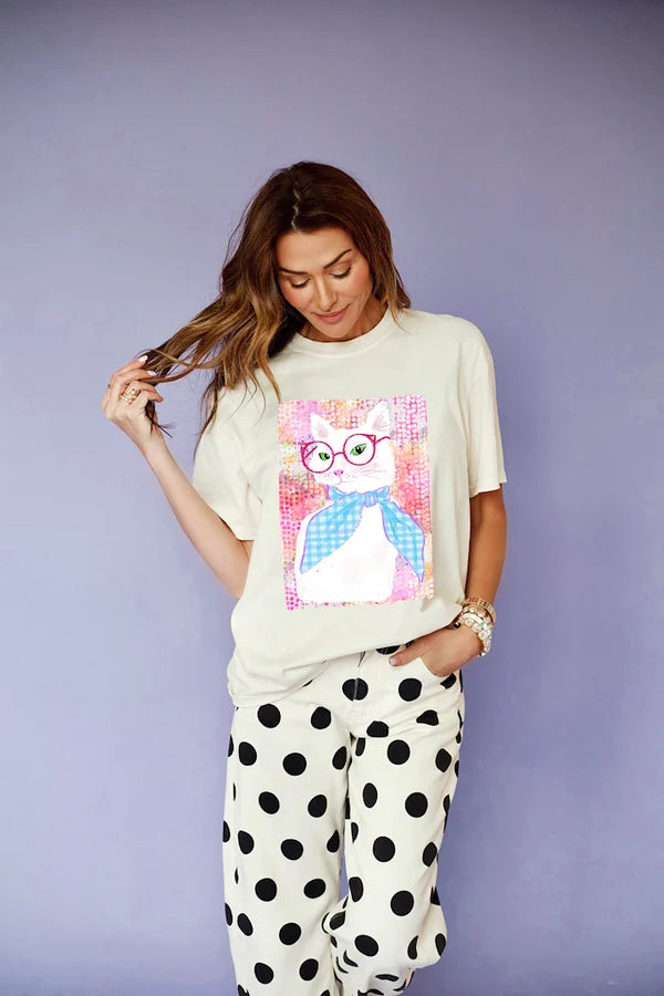 Dapper Cat Tee Poppy and Pine