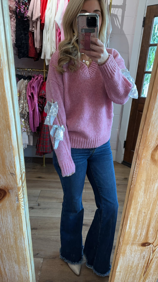 Entro Pink Sweater with Bow Sleeves