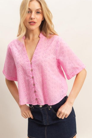 Eyelet pink Top