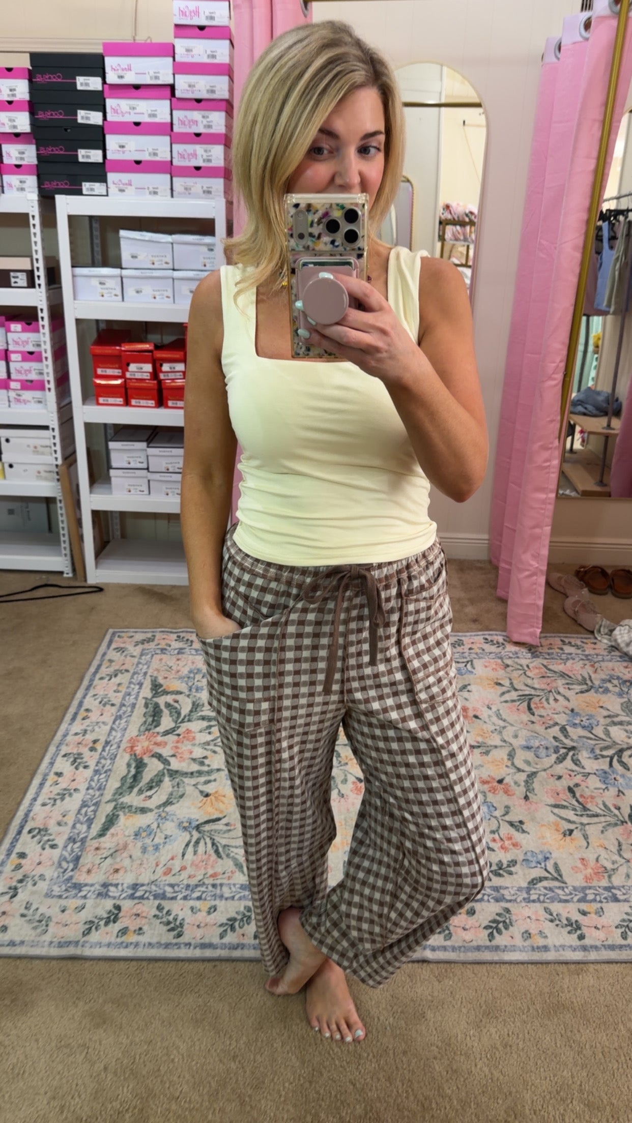Gingham Barrel Pants