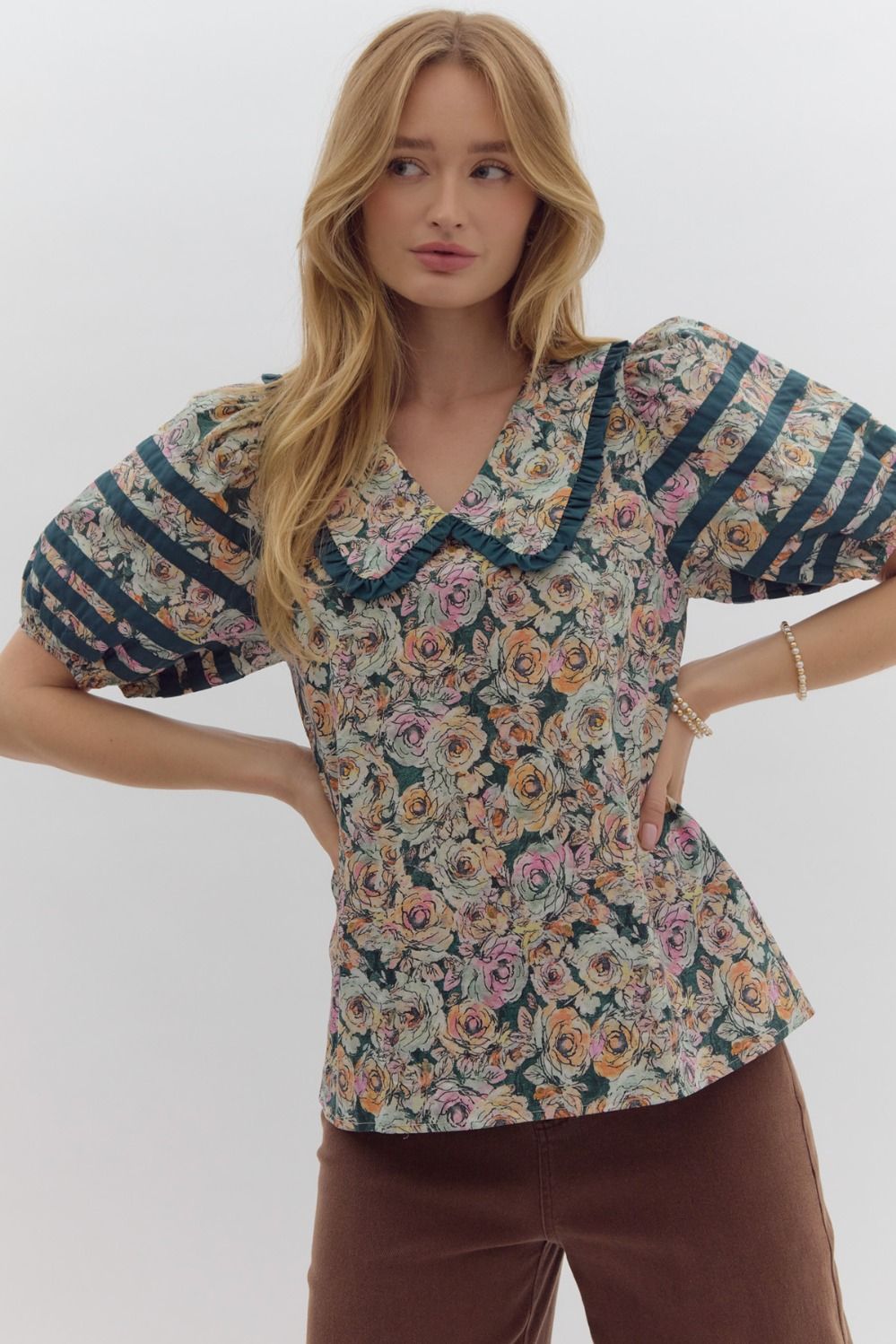 Floral Top with Pipping Detail