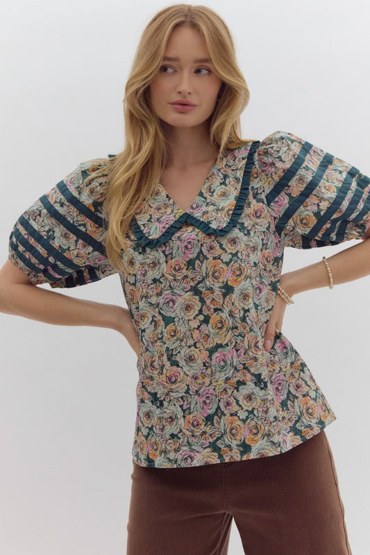 Floral Top with Pipping Detail