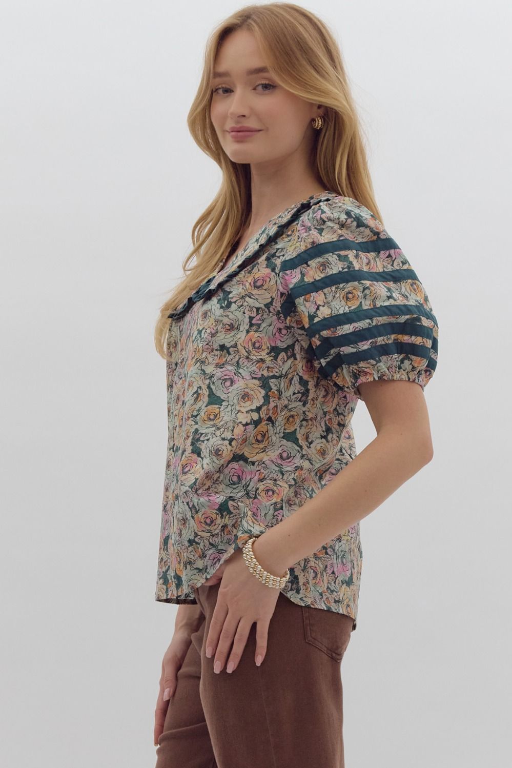 Floral Top with Pipping Detail