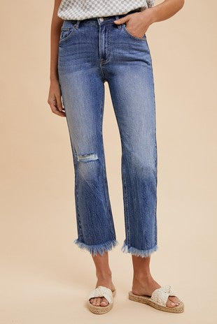 Medium Wash Frayed Hem Jeans