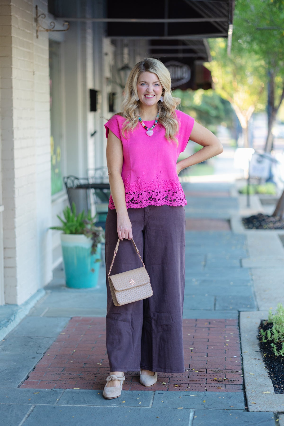 Pink Eyelet Trim Top