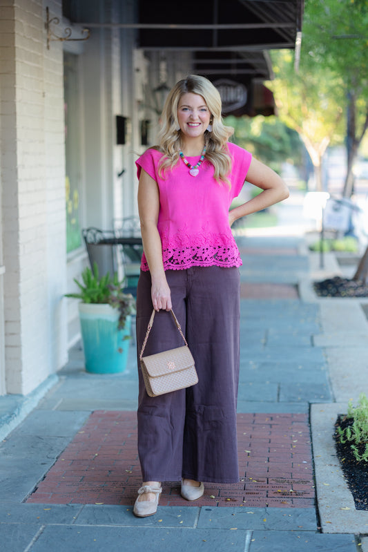 Pink Eyelet Trim Top