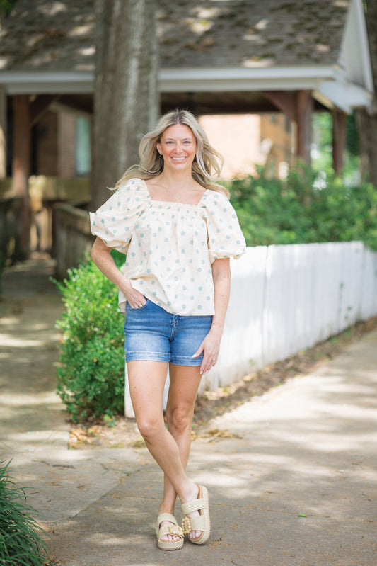 Taupe and Blue Dot Top