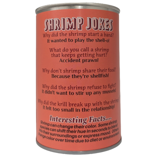 Can O' Shrimp - EcoFriendly Plush Gift for Fishermen w/Jokes: Pop Top + Plastic Lid & Shrink Band