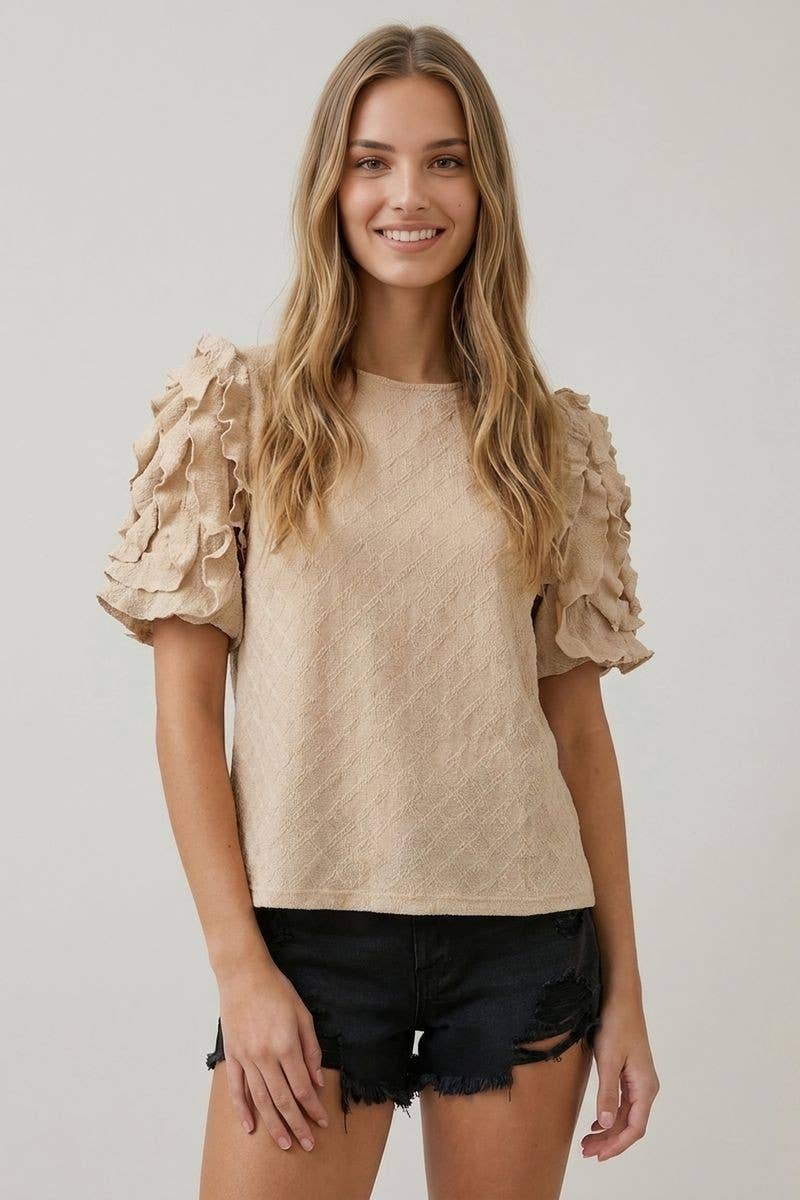 Cream Ruffle Sleeve Top