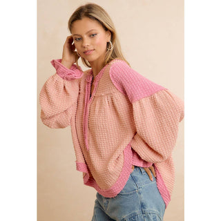 Waffle Knit Top Pink