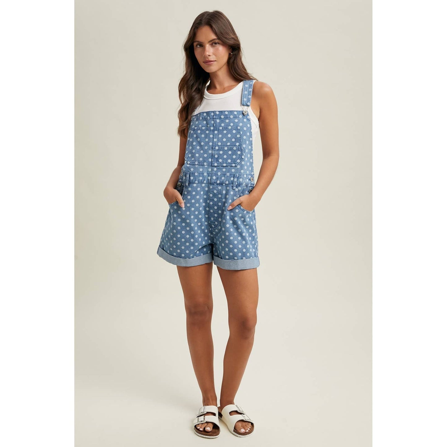 POLKA DOT DENIM SHORTALL / WL26-12589: DENIM DOT / S