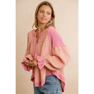 Waffle Knit Top Pink