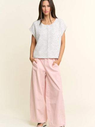 Gray Short Sleeve Fuzzy Sweater
