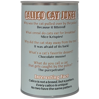 Canned Calico Cat | Stuffed Animal Cat Plush w/Jokes: Pop Top + Plastic Lid & Shrink Band