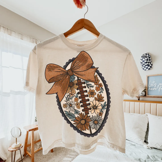 Football Floral Bow | Game Day | Boxy Cropped Tshirt