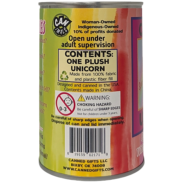 Sparkles the Canned Rainbow Unicorn Eco-Friendly Recycled: Pop Top Lid