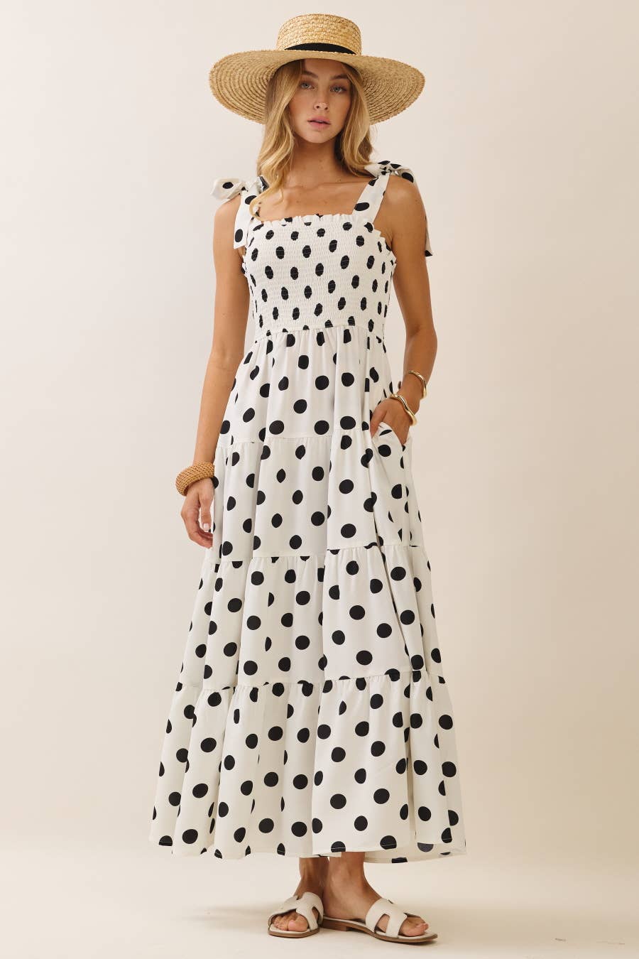 Tiered Midi Dress with Smocked Top