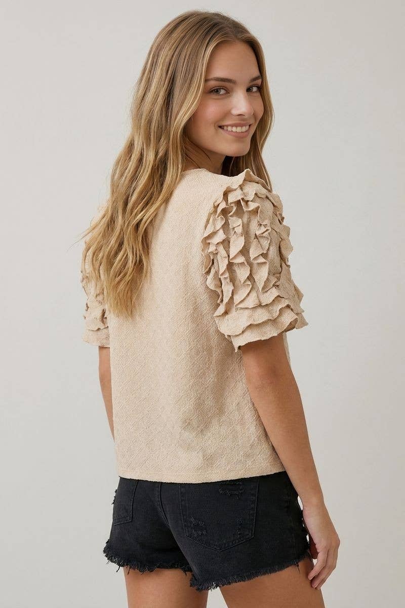 Cream Ruffle Sleeve Top