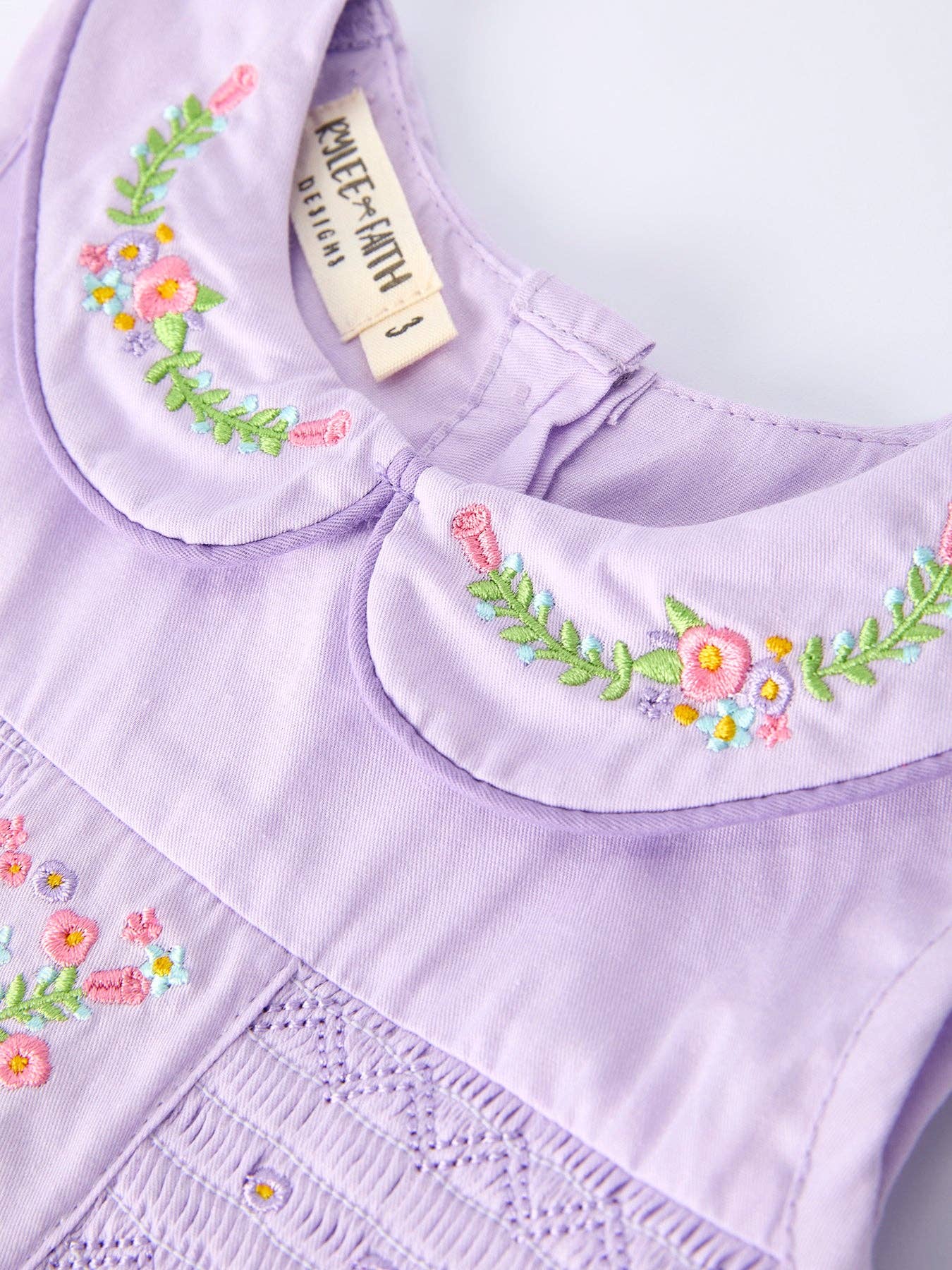Floral Embroidered Girl Dress with Lavender Peter Pan Collar: 6