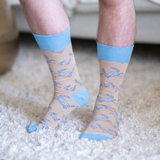 Men's Crab Socks   Tan/Blue/ One Size