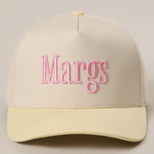 Margs Embroidered Canvas Two-Tone Trucker Hat: BUTTER YELLOW / One Size