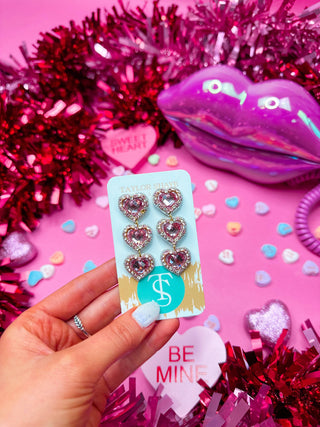 Rosaline Triple Beaded Hearts: Hot Pink