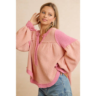 Waffle Knit Top Pink