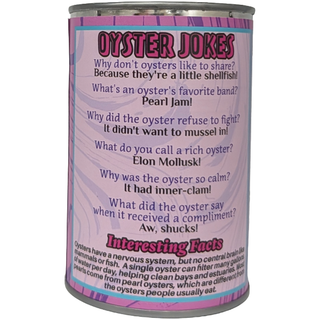 Canned Oyster | Coastal Gift | Plush in Can w/Jokes: Pop Top + Plastic Lid & Shrink Band