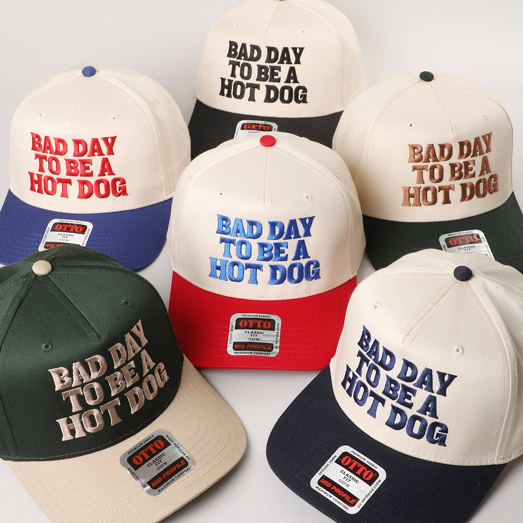 BAD DAY TO BE A HOT DOG Embroidered Trucker Hat : RED/NATL / One Size