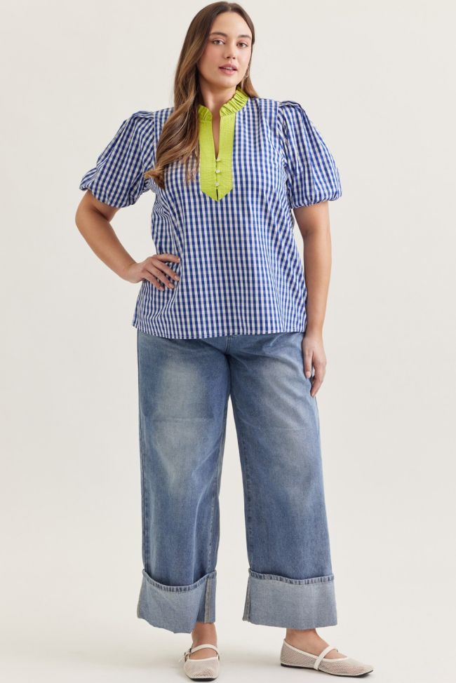 Entro Gingham Navy Top Extended Size