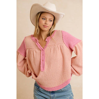 Waffle Knit Top Pink