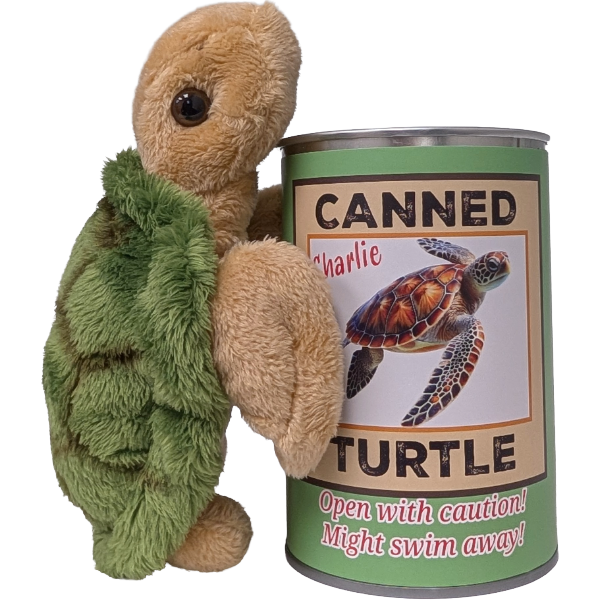 Canned Sea Turtle Stuffed Animal Plush w/Jokes | Unique Gift: Pop Top Lid