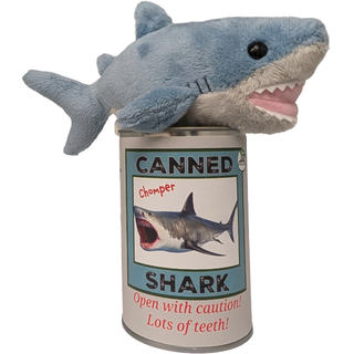 Canned Shark | Stuffed Animal Plush w/Jokes | Unique Gift: Pop Top Lid