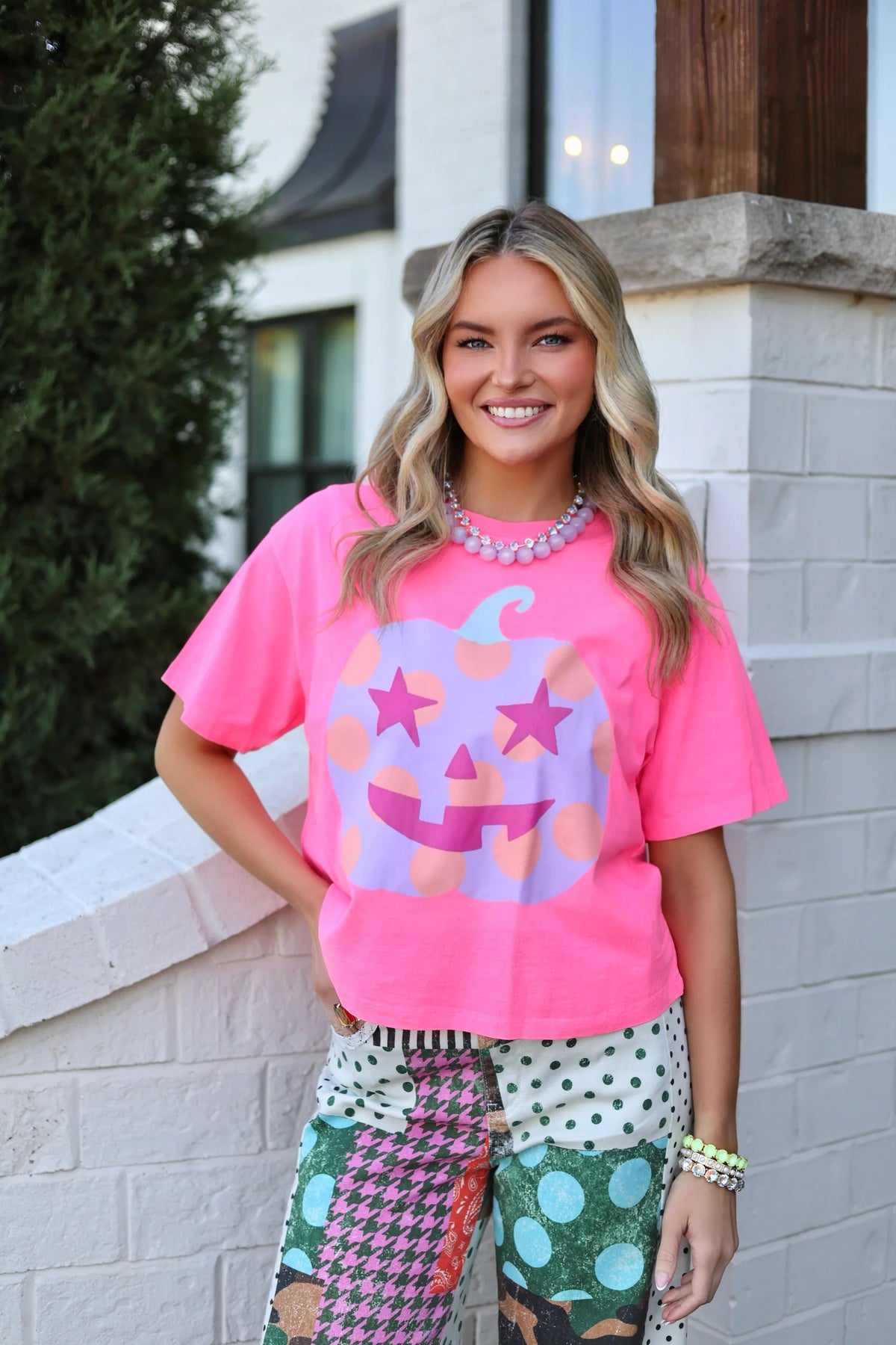 Poppy and Pine Polka Dot Jack-O-Lantern Crop Tee