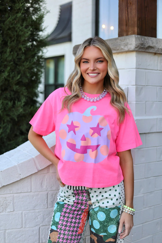 Poppy and Pine Polka Dot Jack-O-Lantern Crop Tee
